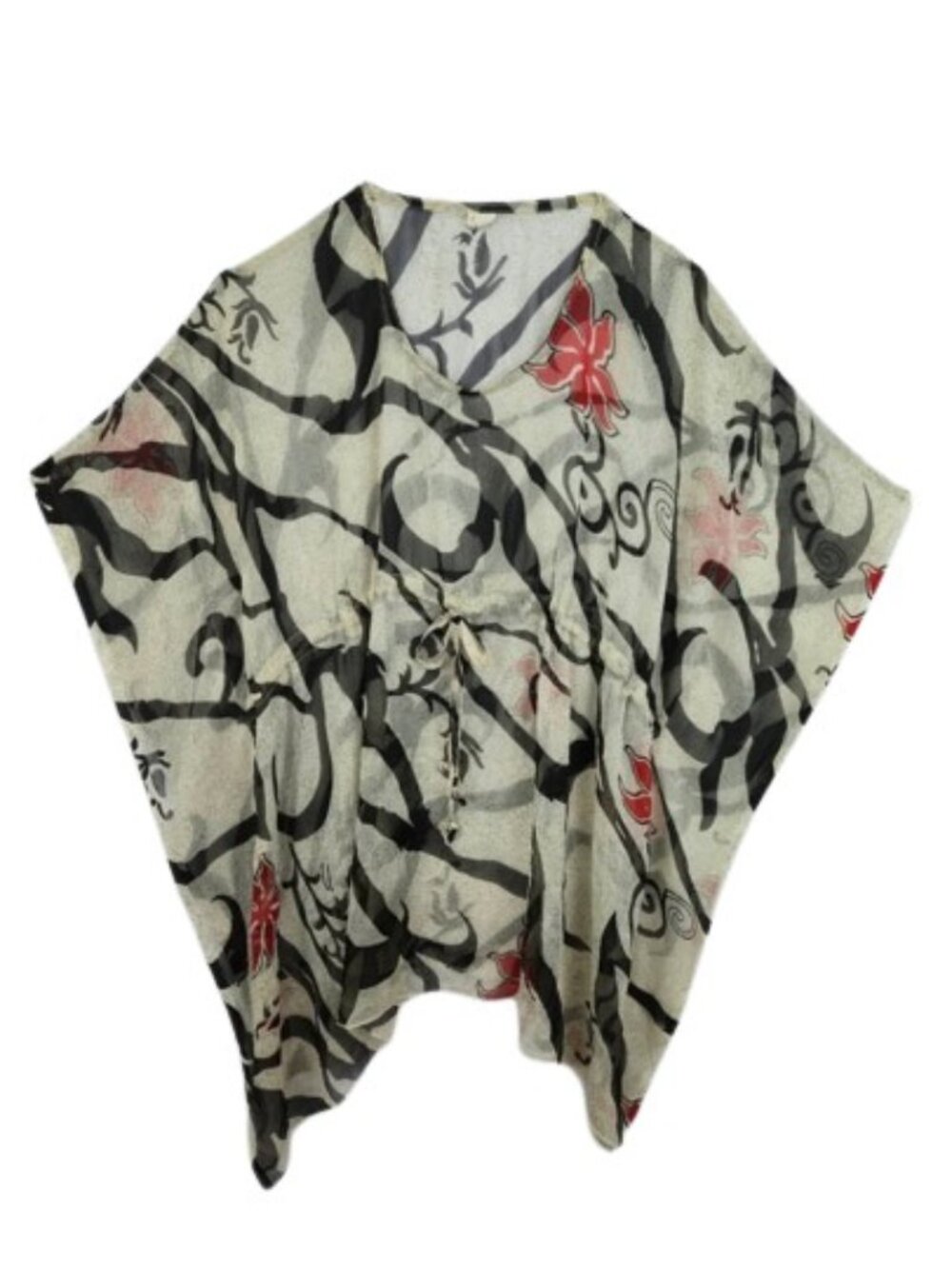Salty Lemon Sheer Poncho Blouse One Size Floral Abstract Drawstring Waist